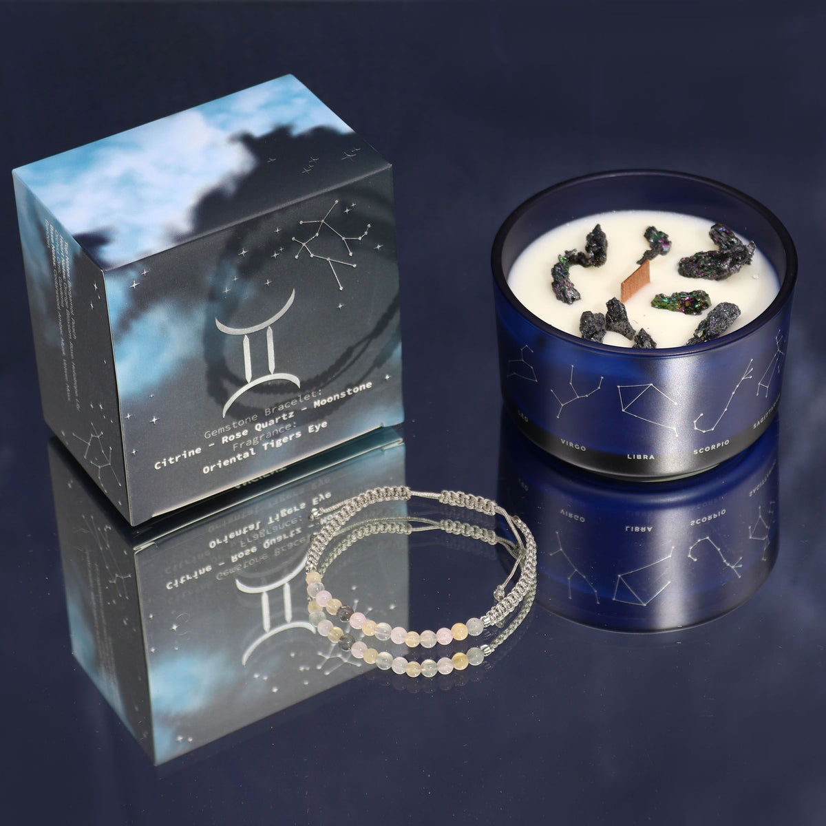 Zodiac Crystal Candle with Gemstone Bracelet - Gemini - Spiru-shop.nl