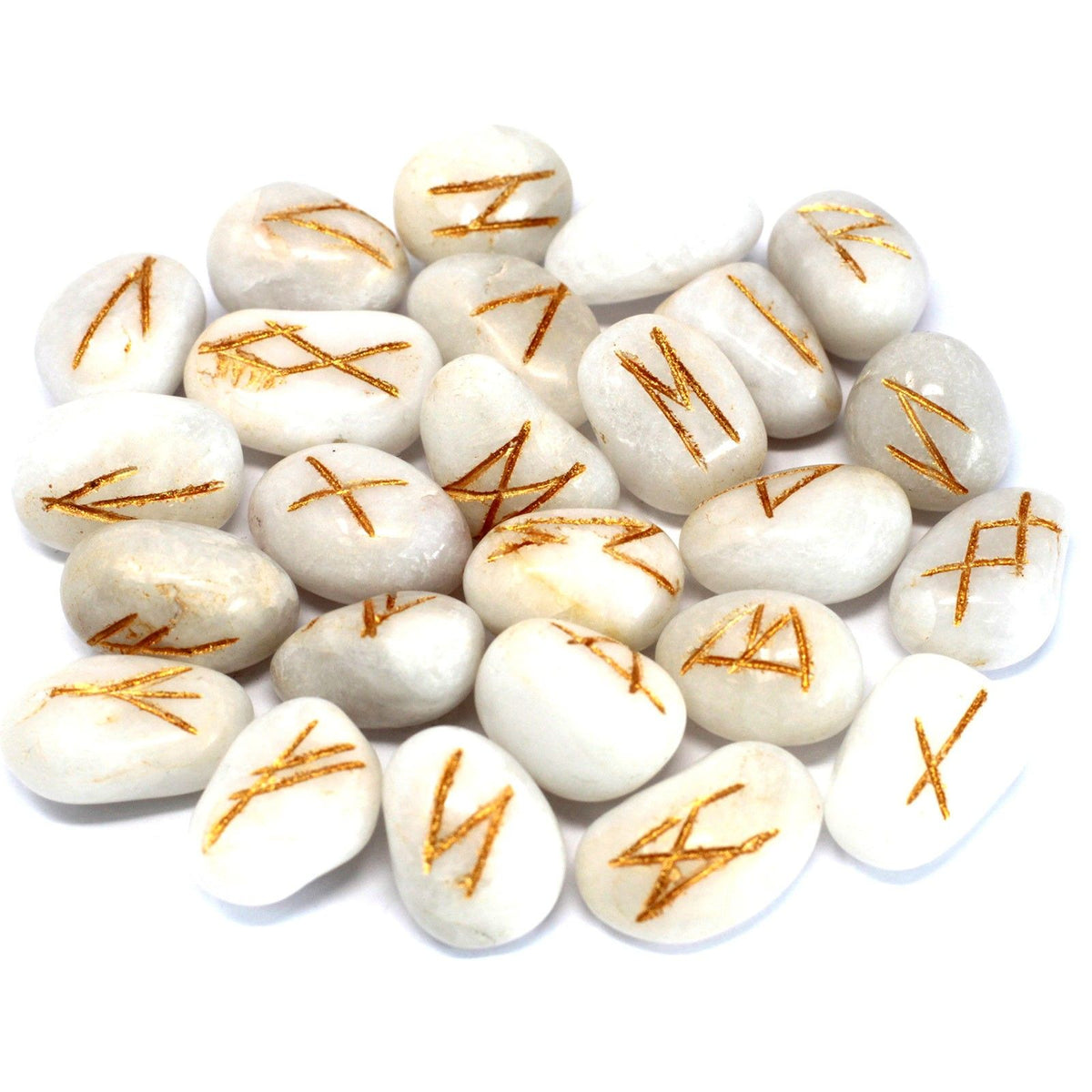 Runes Stone Set in Pouch - White Agate - Spiru-shop.nl