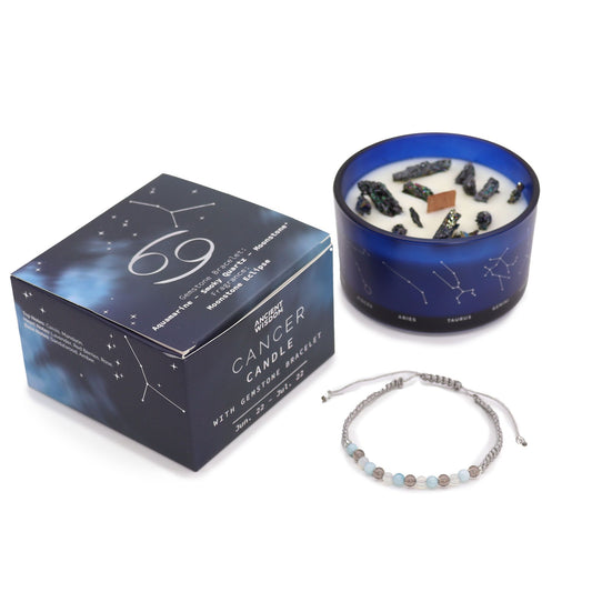 Zodiac Crystal Candle with Gemstone Bracelet - Cancer - Spiru-shop.nl