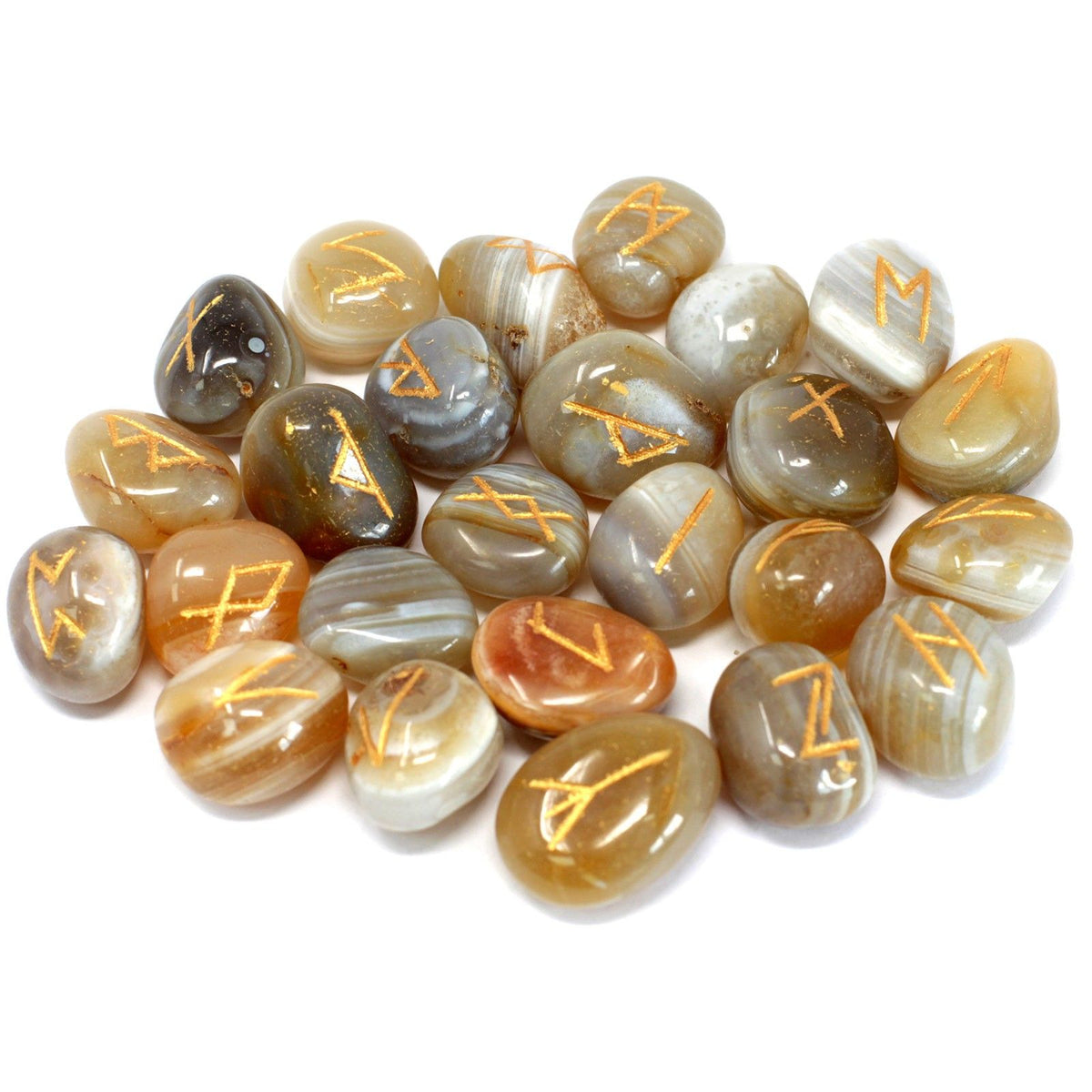 Runes Stone Set in Pouch - Banded Agate - Spiru-shop.nl