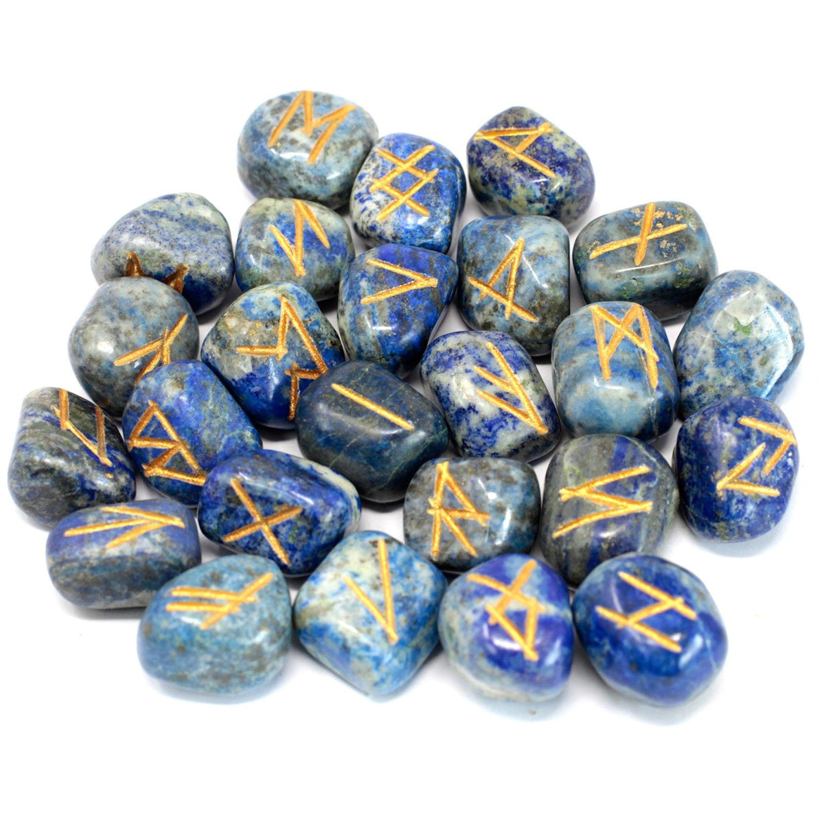 Runes Stone Set in Pouch - Lapis - Spiru-shop.nl