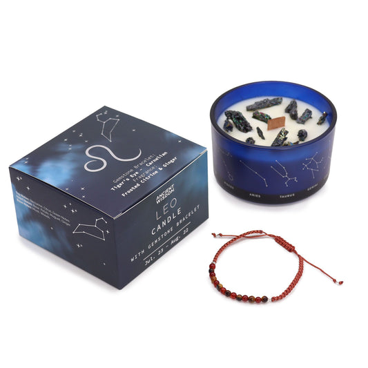 Zodiac Crystal Candle with Gemstone Bracelet - Leo - Spiru-shop.nl