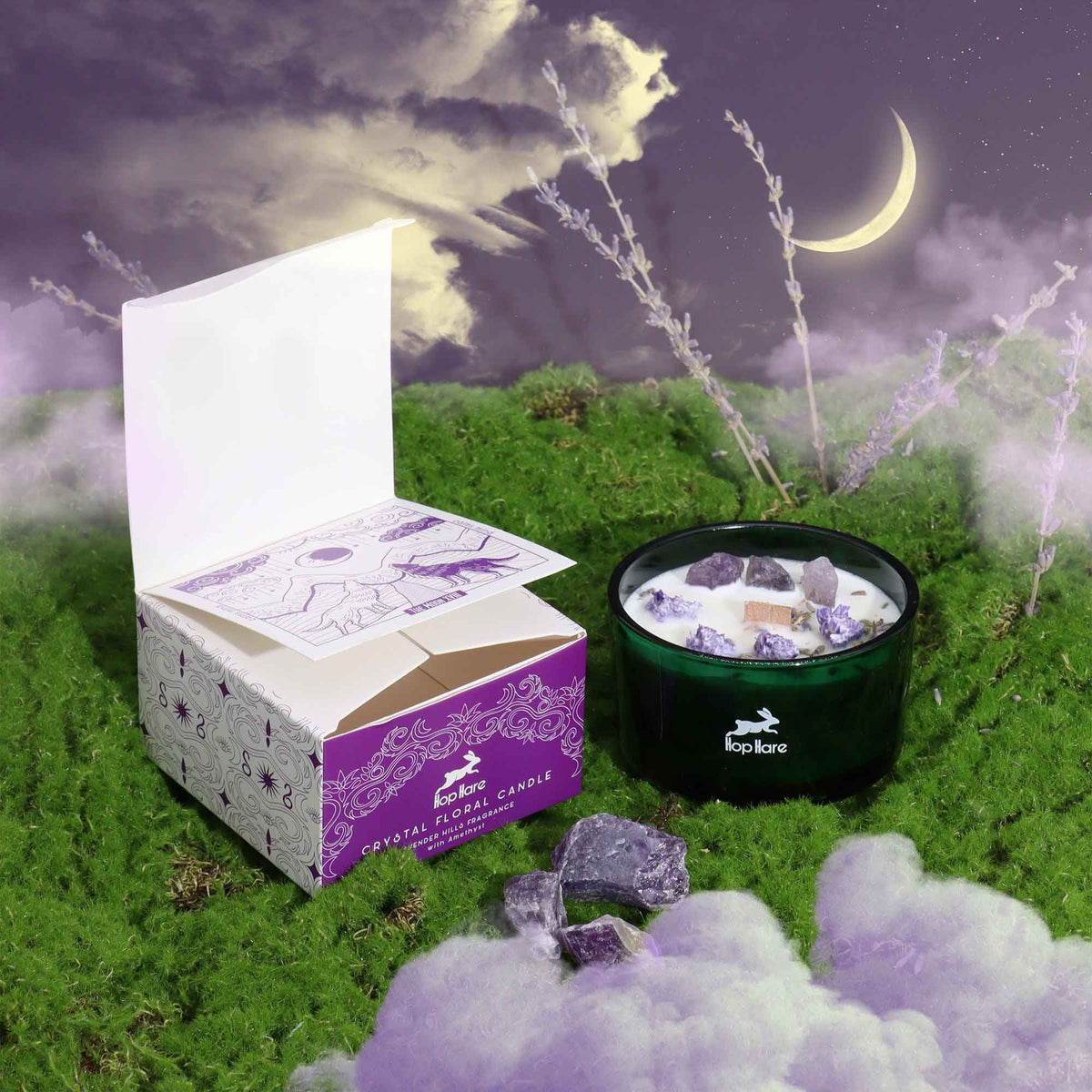 Hop Hare Crystal Magic Flower Candle - The Moon - Spiru-shop.nl