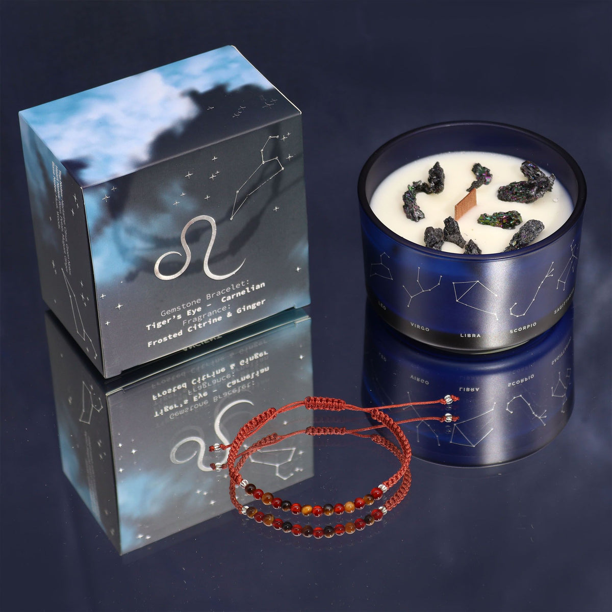 Zodiac Crystal Candle with Gemstone Bracelet - Leo - Spiru-shop.nl