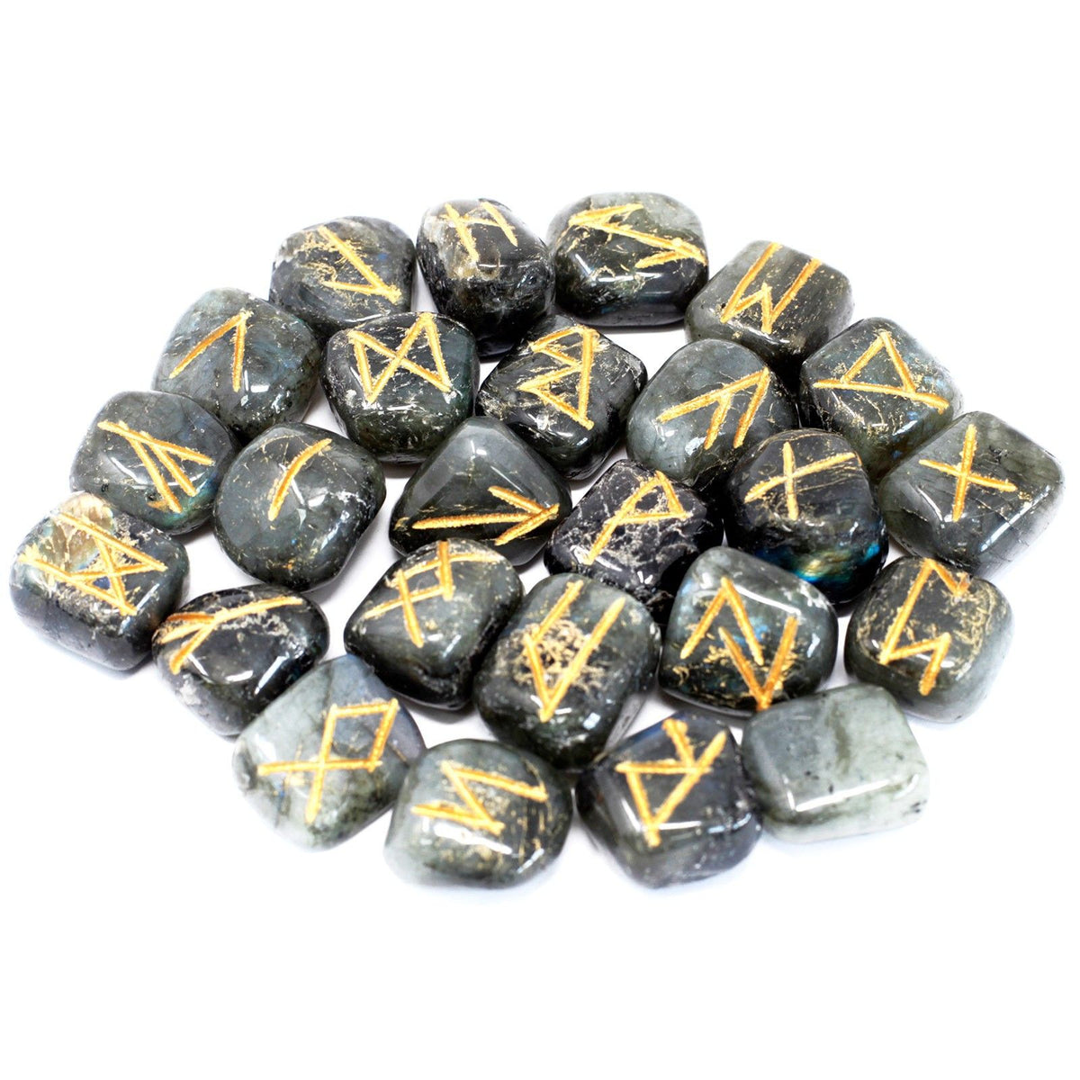 Runes Stone Set in Pouch - Labradorite - Spiru-shop.nl