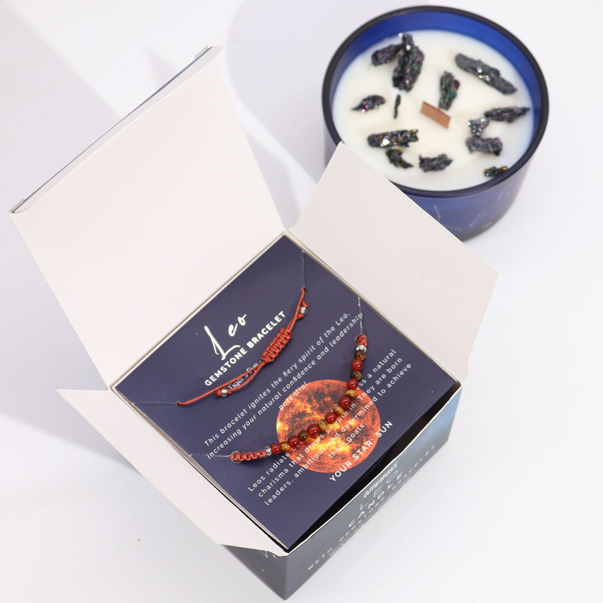 Zodiac Crystal Candle with Gemstone Bracelet - Leo - Spiru-shop.nl