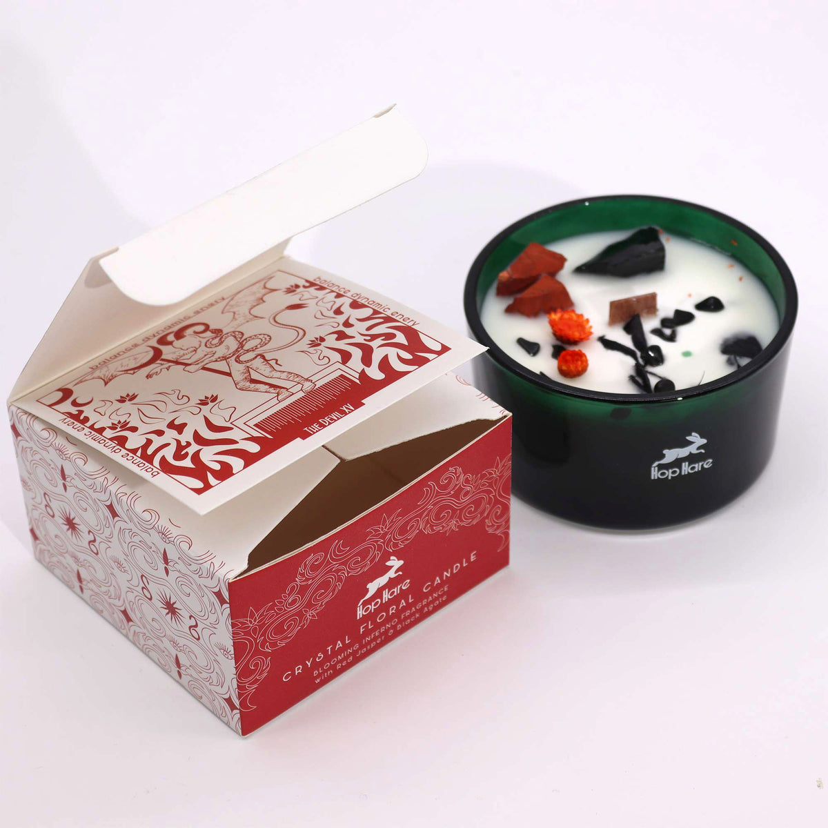 Hop Hare Crystal Magic Flower Candle - The Devil - Spiru-shop.nl