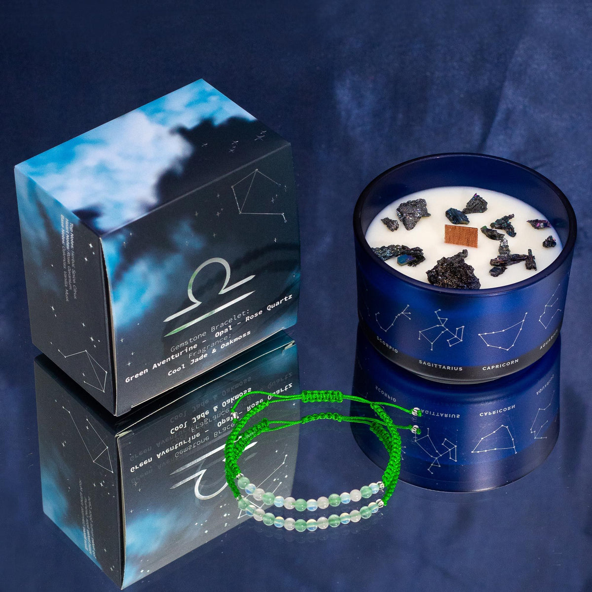 Zodiac Crystal Candle with Gemstone Bracelet - Libra - Spiru-shop.nl