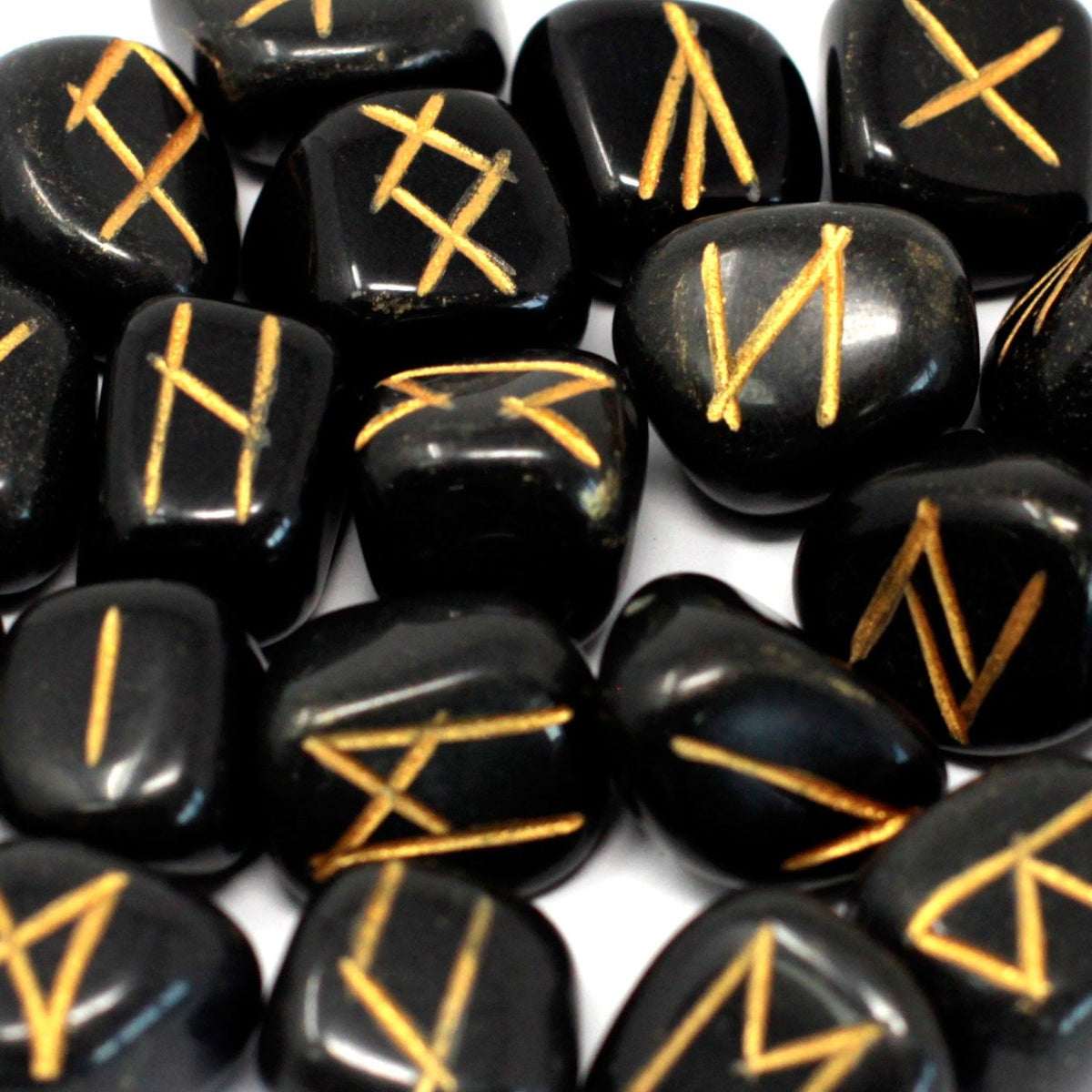 Runes Stone Set in Pouch - Black Agate - Spiru-shop.nl