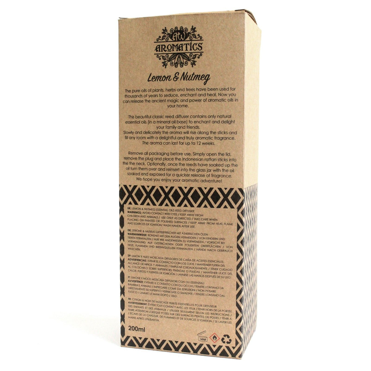 200ml Lemon & Nutmeg Essential Oil Reed Diffuser - Spiru-shop.nl