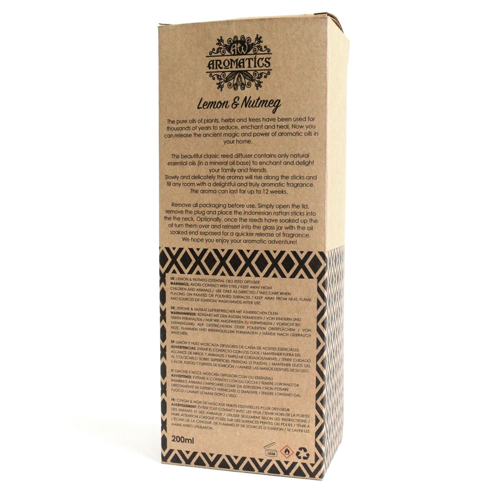200ml Lemon & Nutmeg Essential Oil Reed Diffuser - Spiru-shop.nl