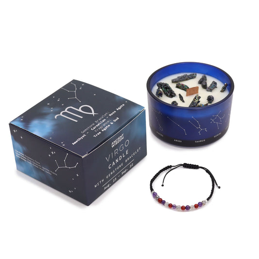 Zodiac Crystal Candle with Gemstone Bracelet - Virgo - Spiru-shop.nl